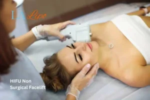 Woman having Hi-Fu to reduce wrinkles Petersfield.