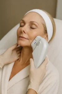 Woman receiving HIFU non surgical facelift treatment Petersfield