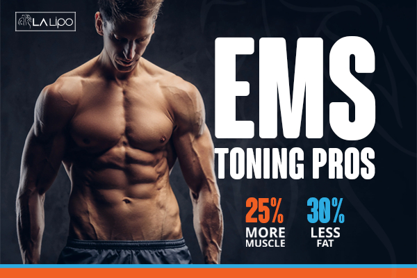 Graphic of man with toned body showing the benefits of LA-EMS Body Sculpting Petersfield treatment