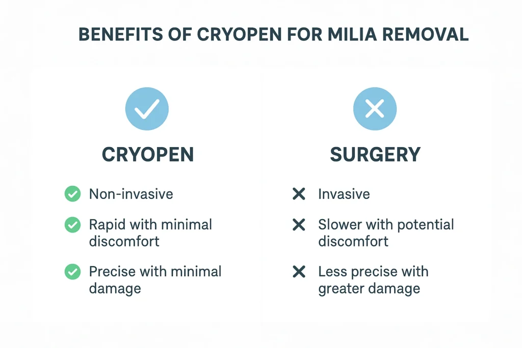 Benefits of cryopen for milia removal Petersfield compared to surgical treatments.
