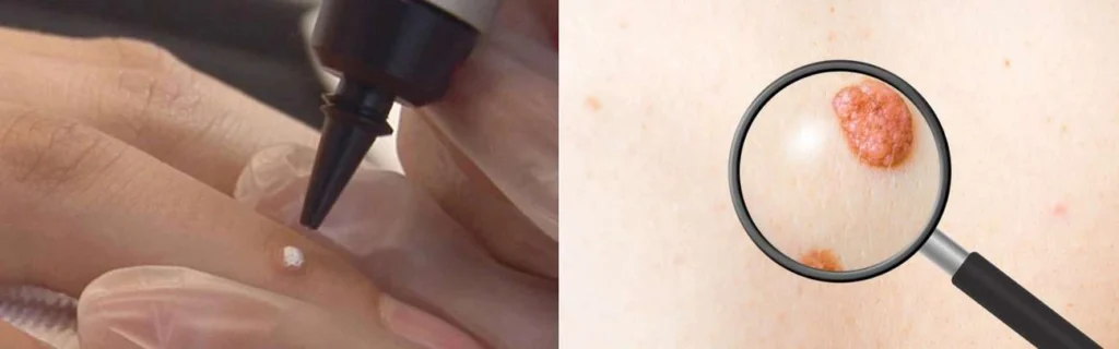 CryoPen practitioner Petersfield assessing a benign mole before treatment