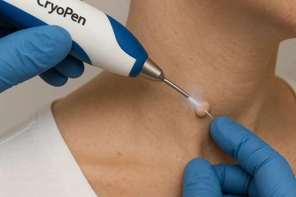 Person receiving cryotherapy Petersfield for skin tag removal