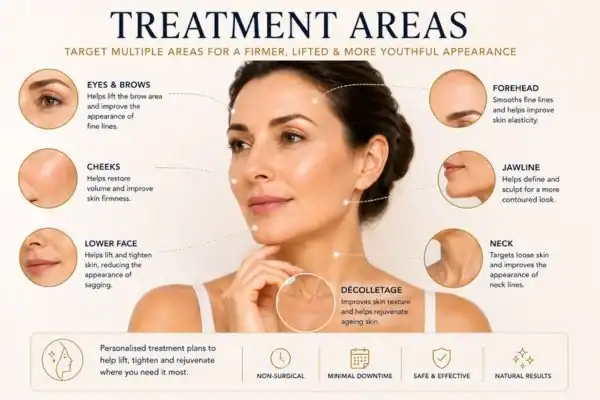 Areas of treatment for the ultimate lift tighten treatment Petersfield